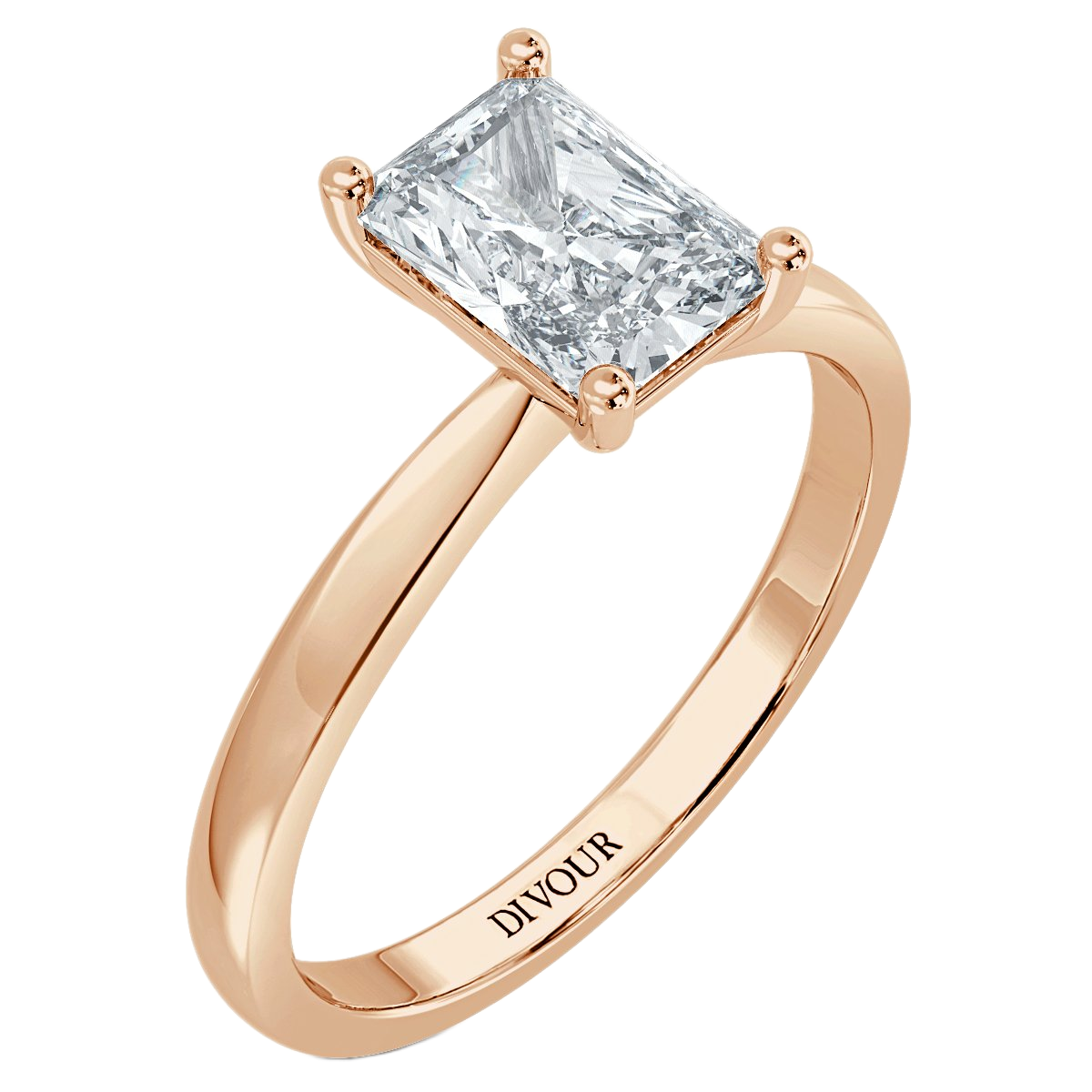 Tapered Band Radiant  Solitaire Engagement Ring