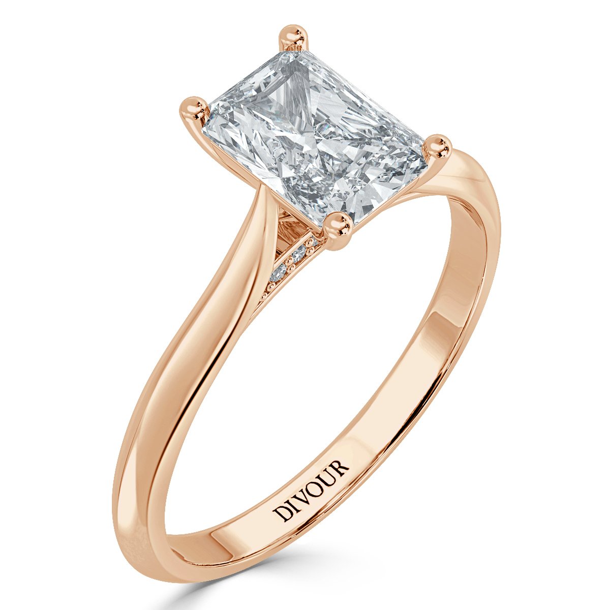 Radiant Diamond Bridge  Solitaire  Ring