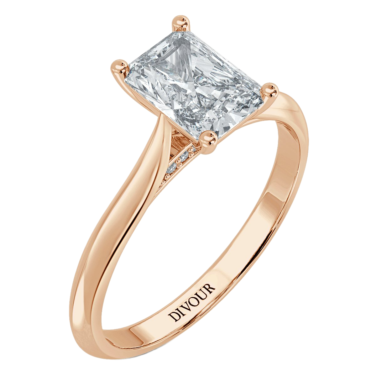 Radiant Diamond Bridge  Solitaire  Ring