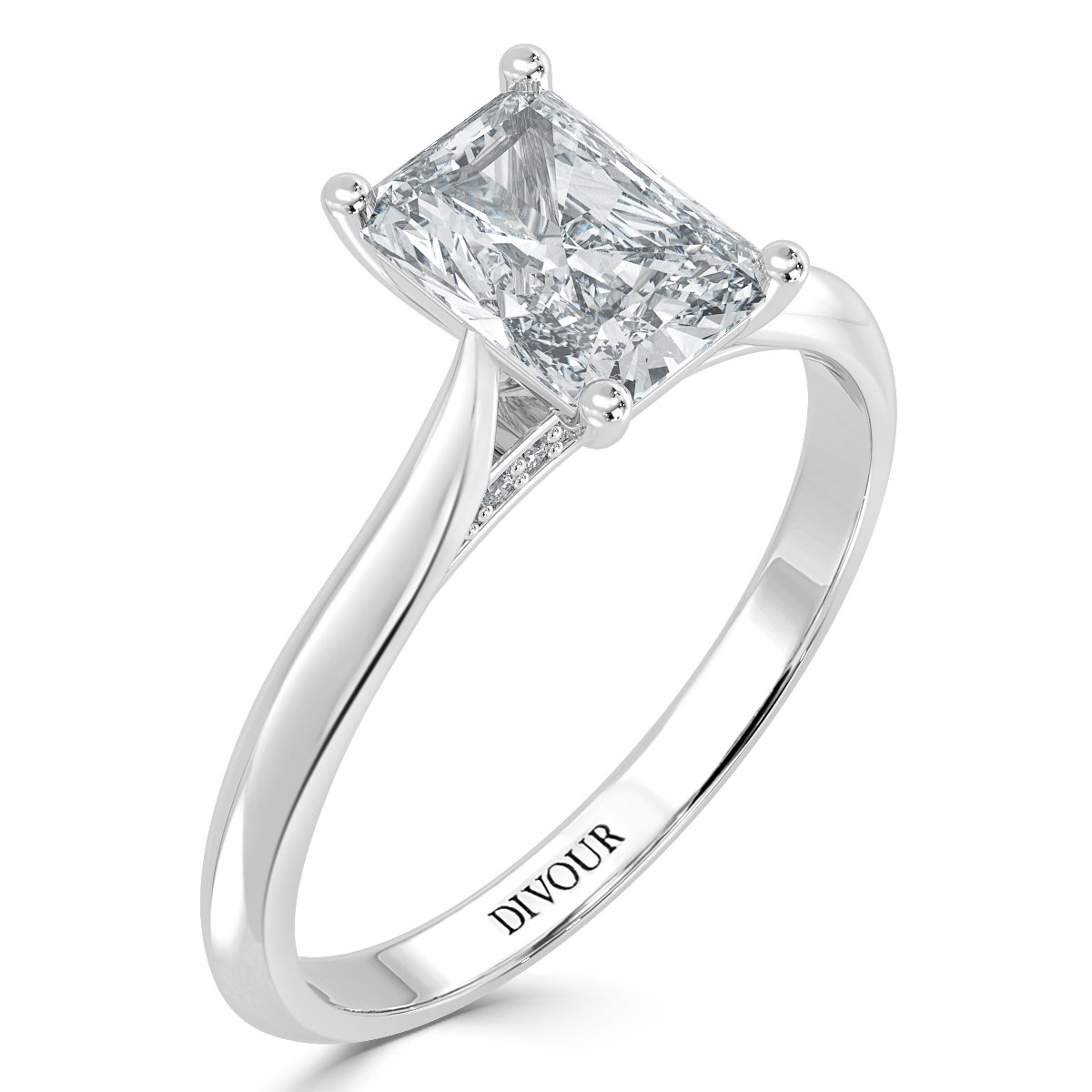 Radiant Diamond Bridge  Solitaire  Ring