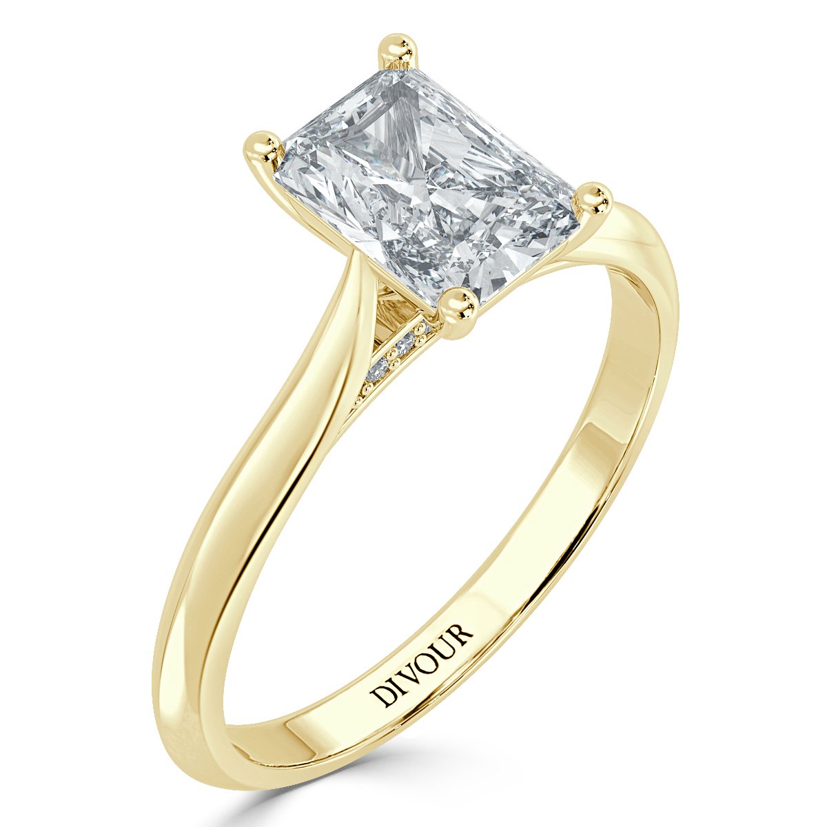 Radiant Diamond Bridge  Solitaire  Ring