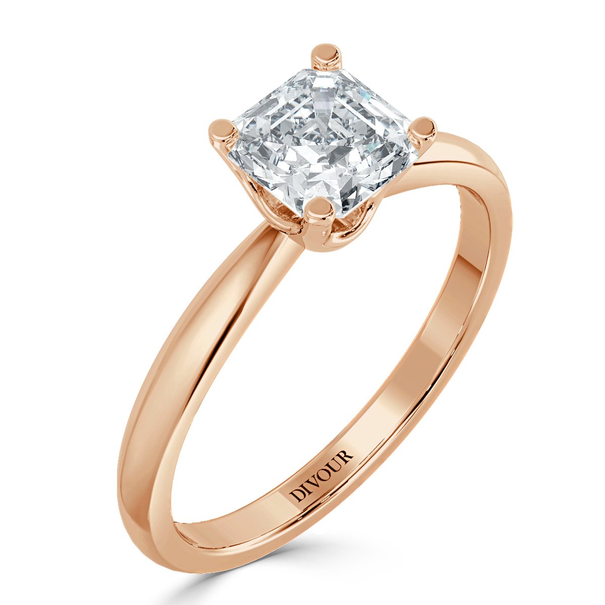 Tappered Band Asscher diamond Solitaire Ring