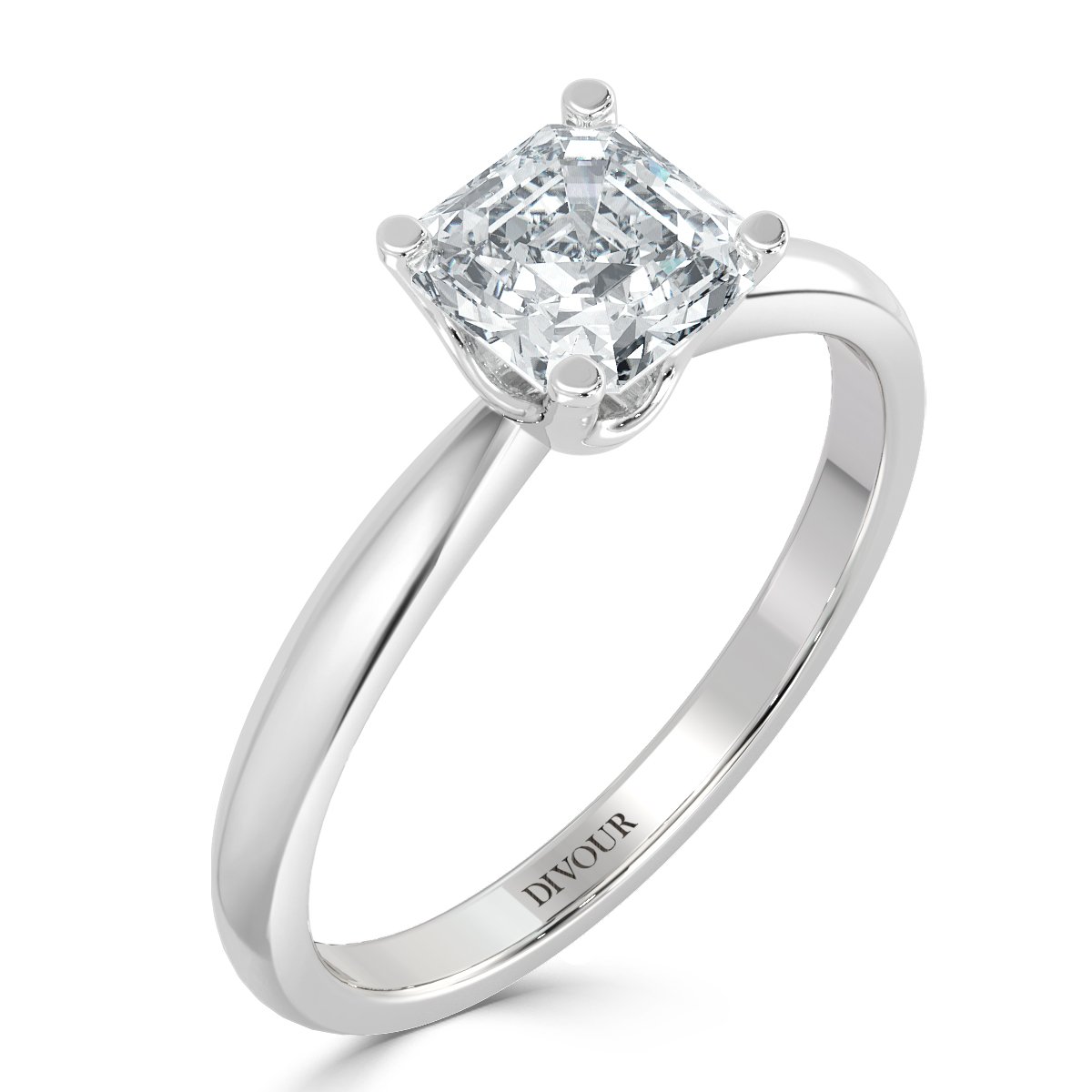 Tappered Band Asscher diamond Solitaire Ring