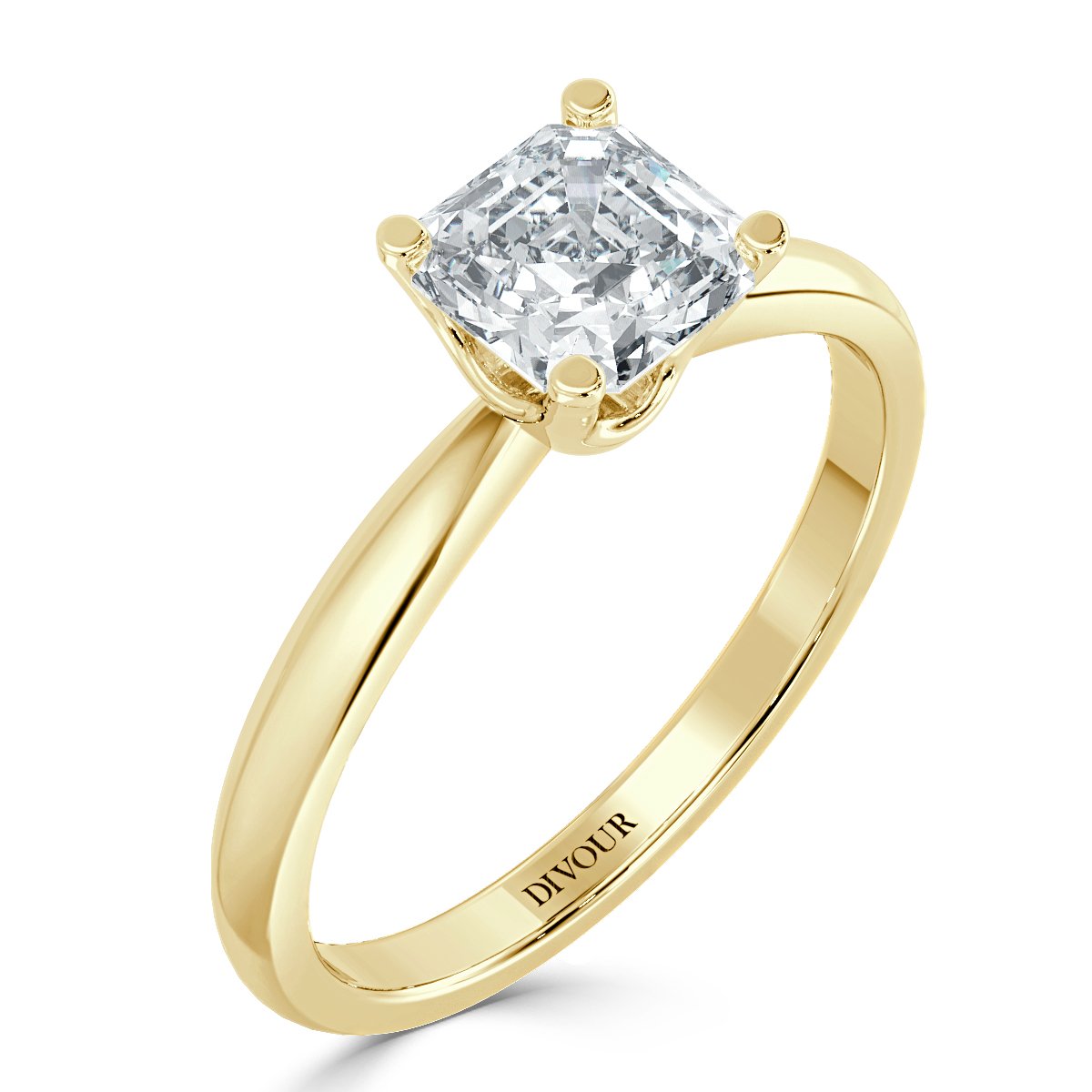 Tappered Band Asscher diamond Solitaire Ring