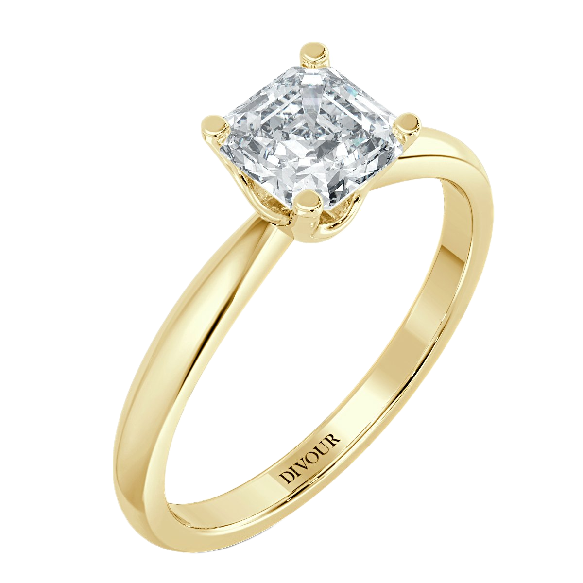 Tappered Band Asscher diamond Solitaire Ring