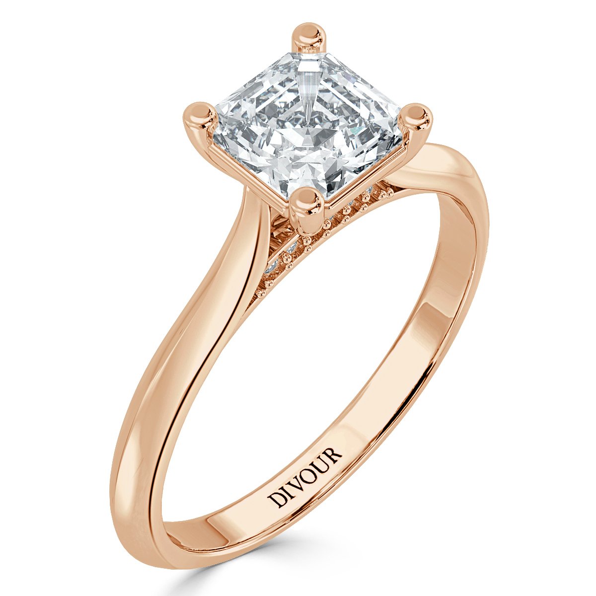 Asscher Diamond Bridge Solitaire  Ring