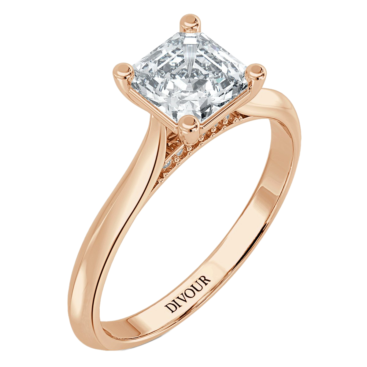 Asscher Diamond Bridge Solitaire  Ring
