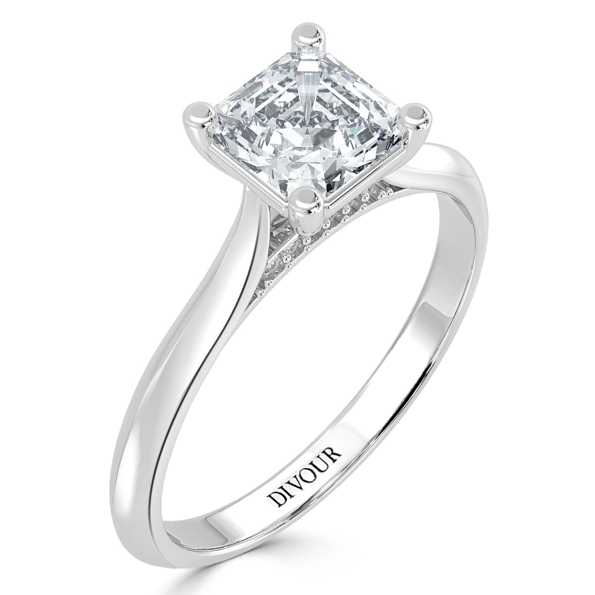 Asscher Diamond Bridge Solitaire  Ring
