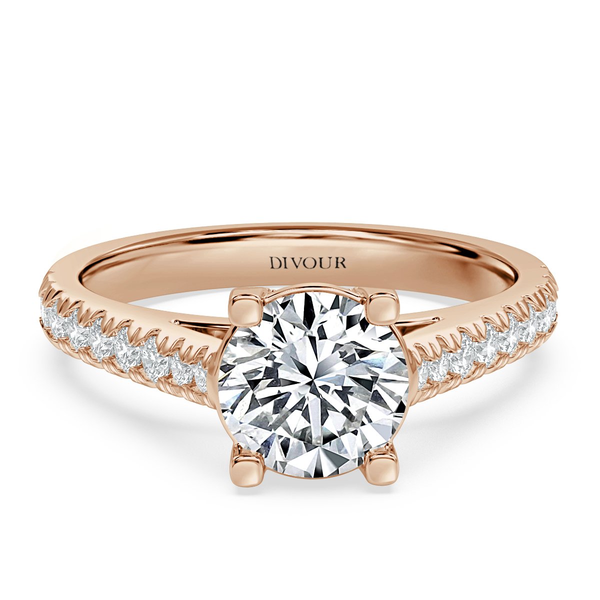 Crown Round Diamond Microset  Engagement Ring