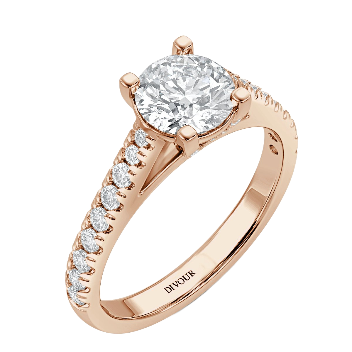 Crown Round Diamond Microset  Engagement Ring