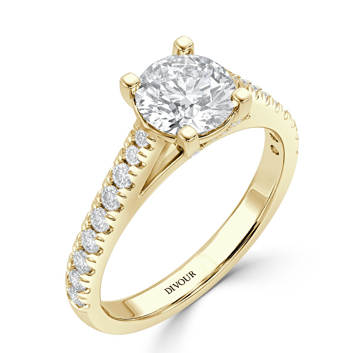 Crown Round Diamond Microset  Engagement Ring