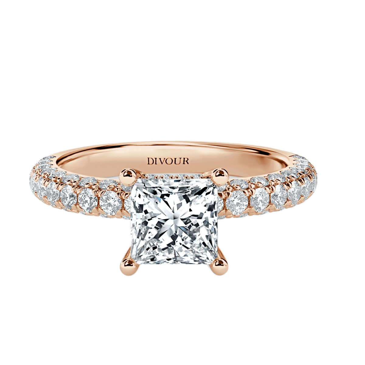 Curved Pave set Princess Diamond Engagement Ring