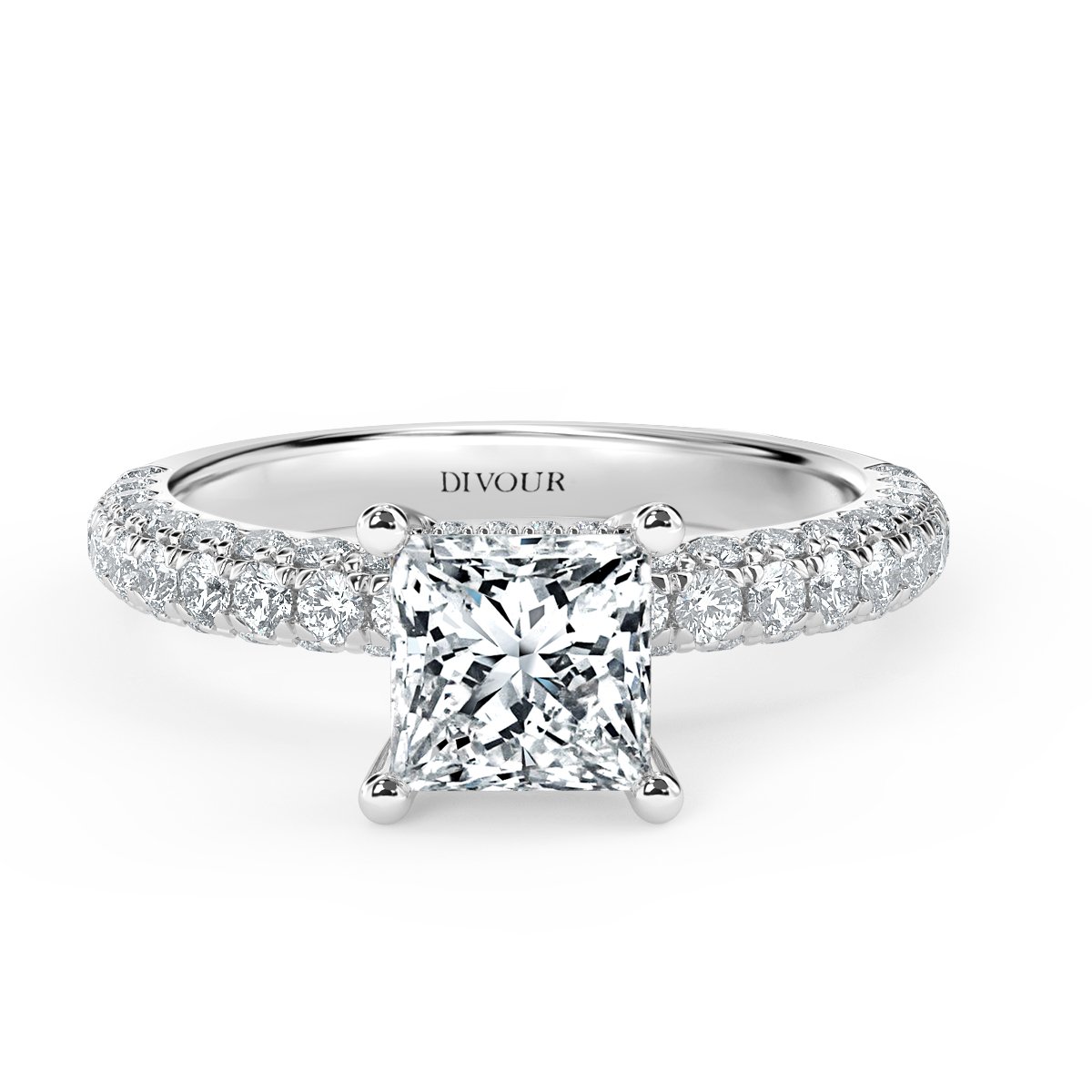 Curved Pave set Princess Diamond Engagement Ring