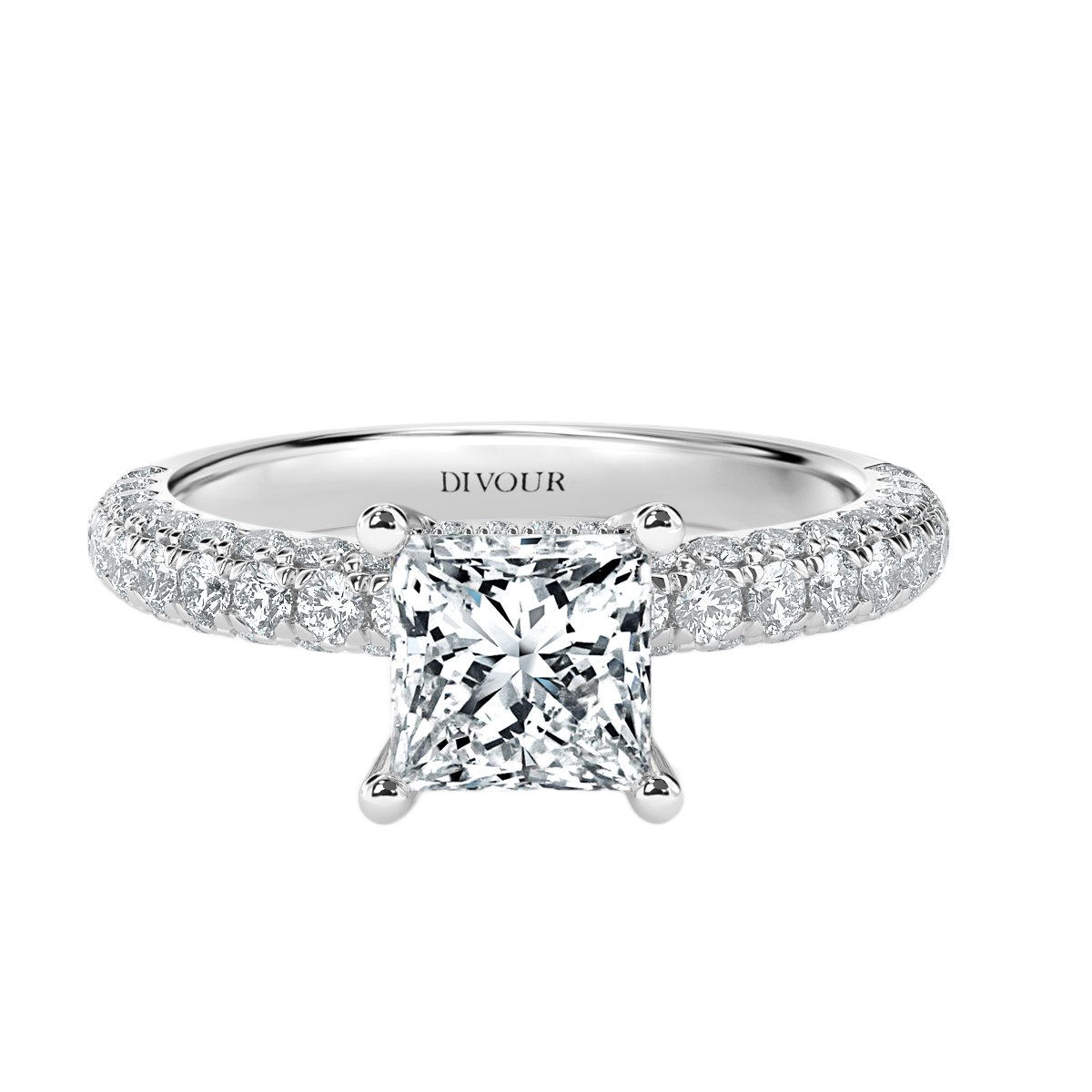 Curved Pave set Princess Diamond Engagement Ring