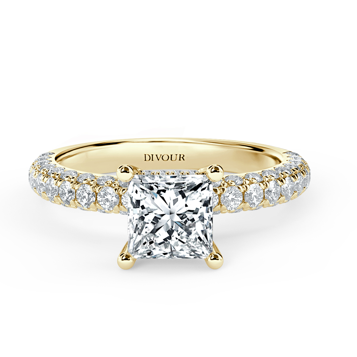 Curved Pave set Princess Diamond Engagement Ring