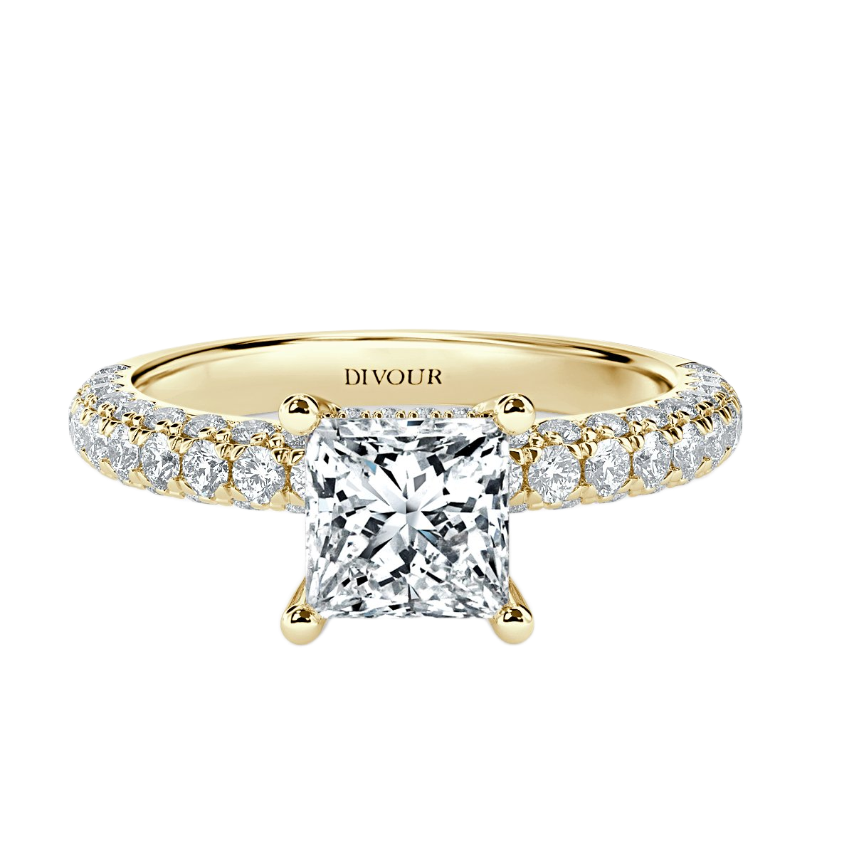 Curved Pave set Princess Diamond Engagement Ring