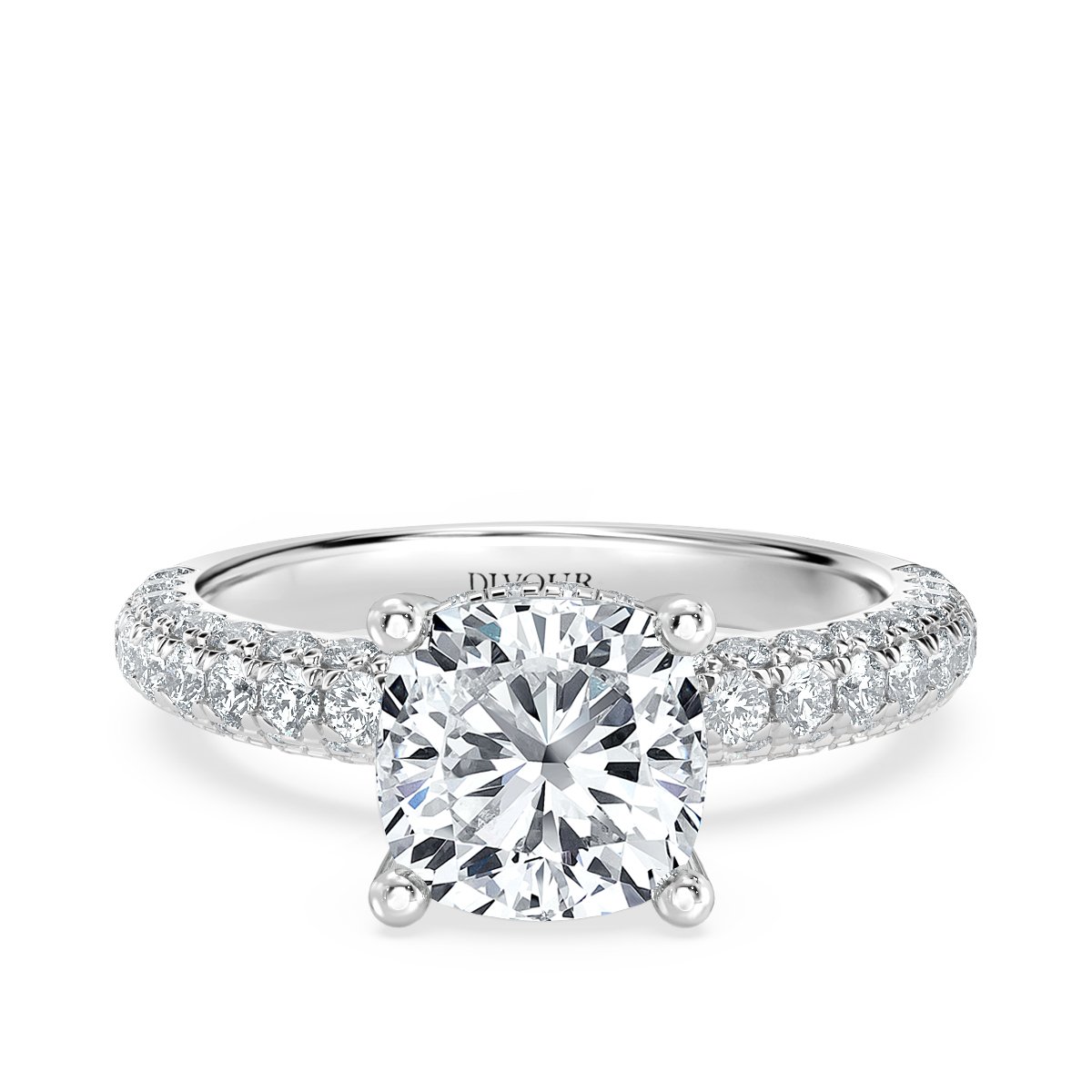 Curved Pave set Cushion Diamond Engagement Ring