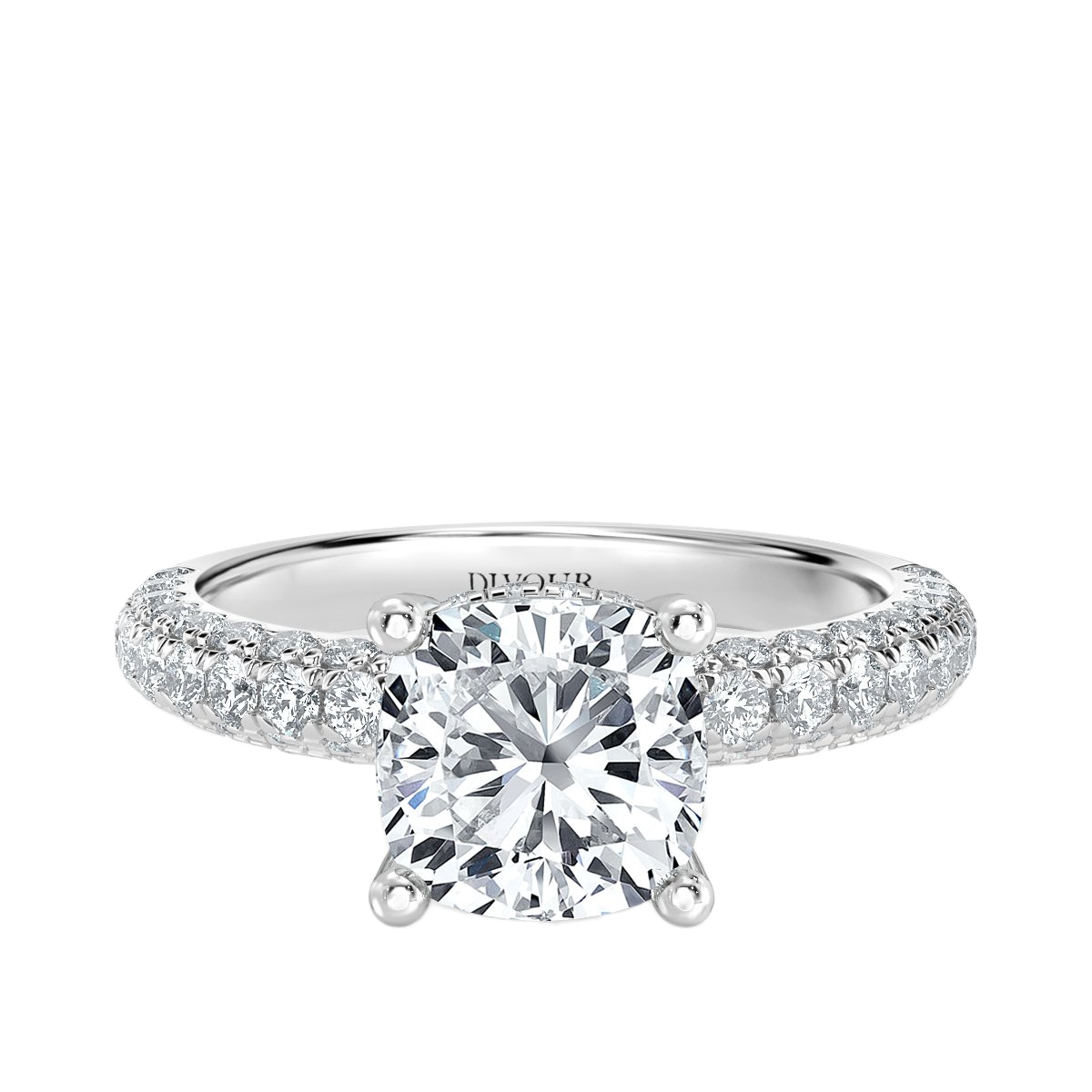 Curved Pave set Cushion Diamond Engagement Ring