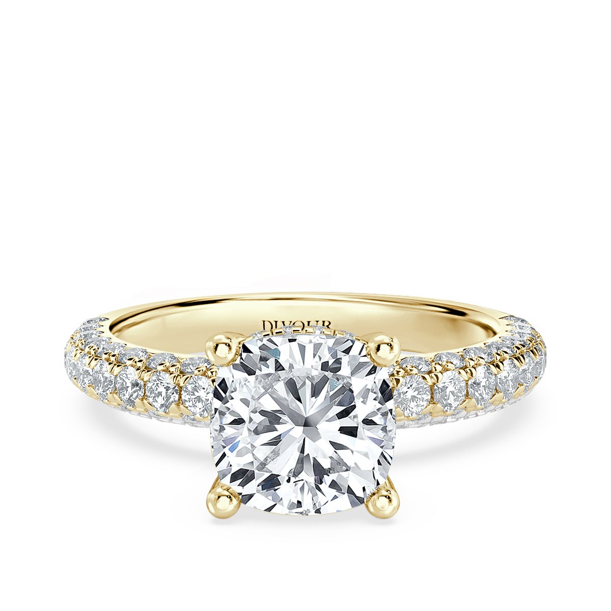 Curved Pave set Cushion Diamond Engagement Ring