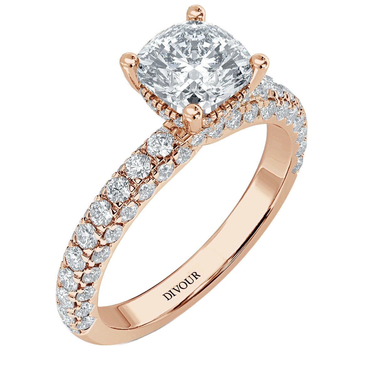 Curved Pave set Cushion Diamond Engagement Ring