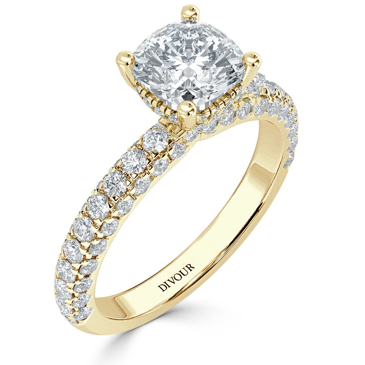 Curved Pave set Cushion Diamond Engagement Ring