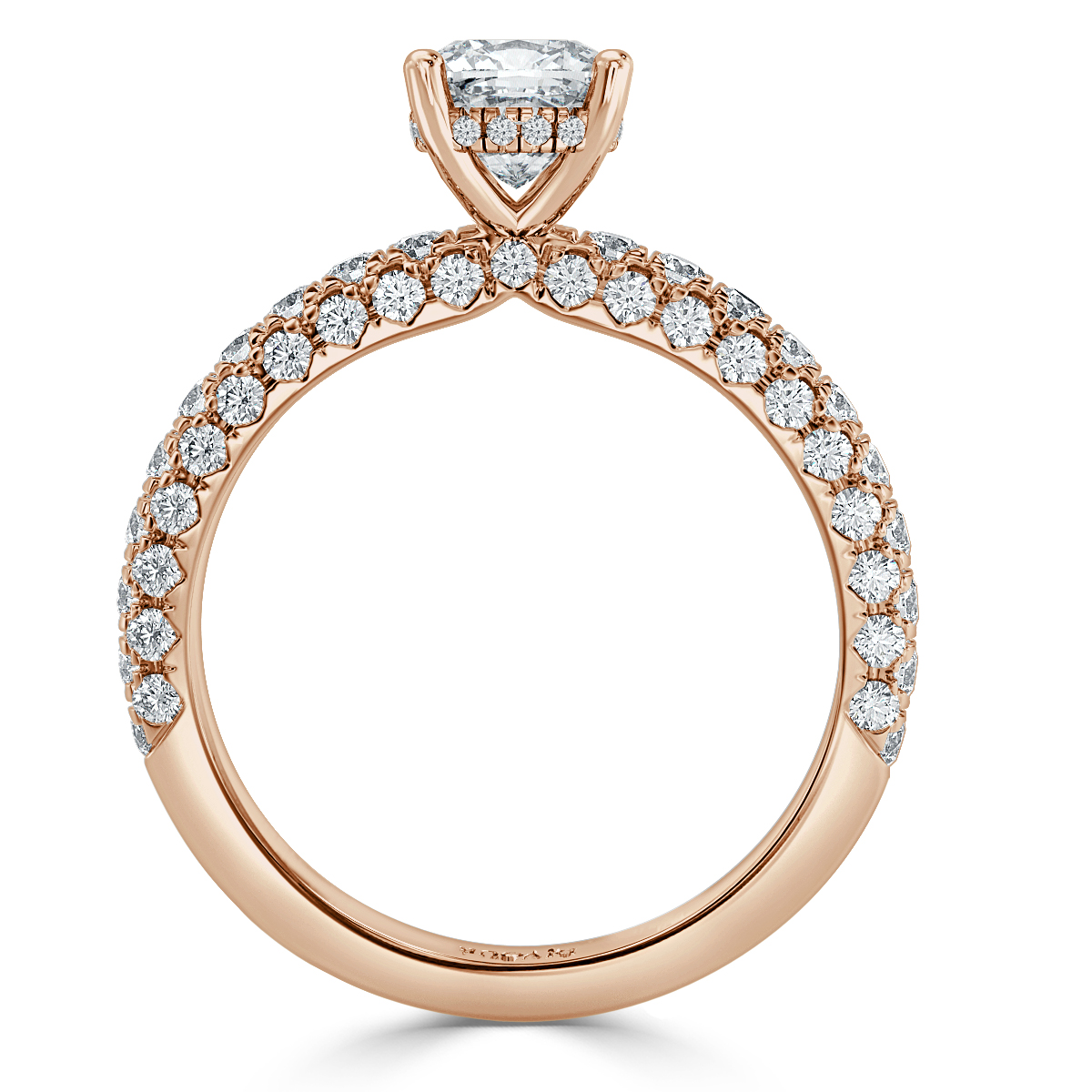 Curved Pave set Cushion Diamond Engagement Ring