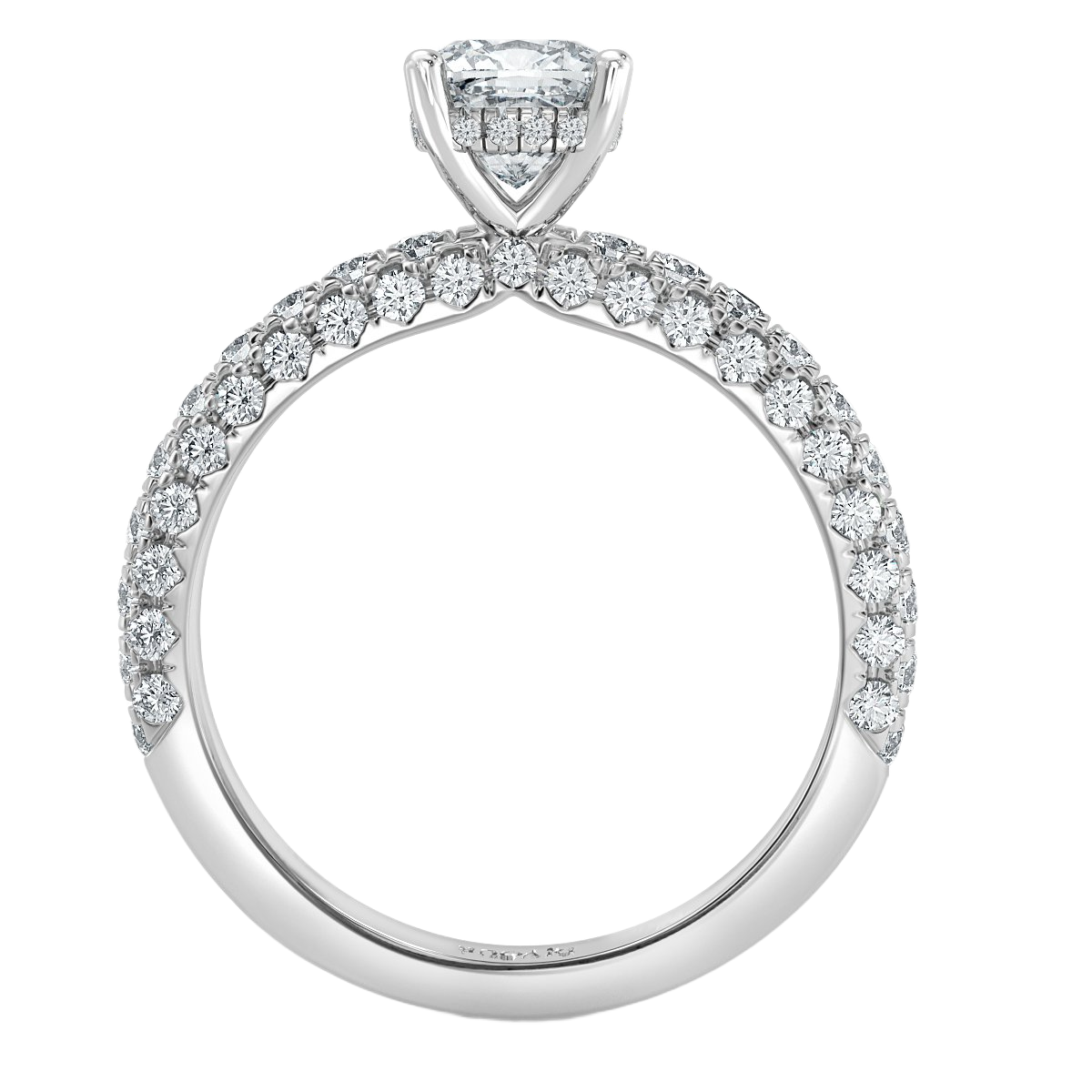 Curved Pave set Cushion Diamond Engagement Ring