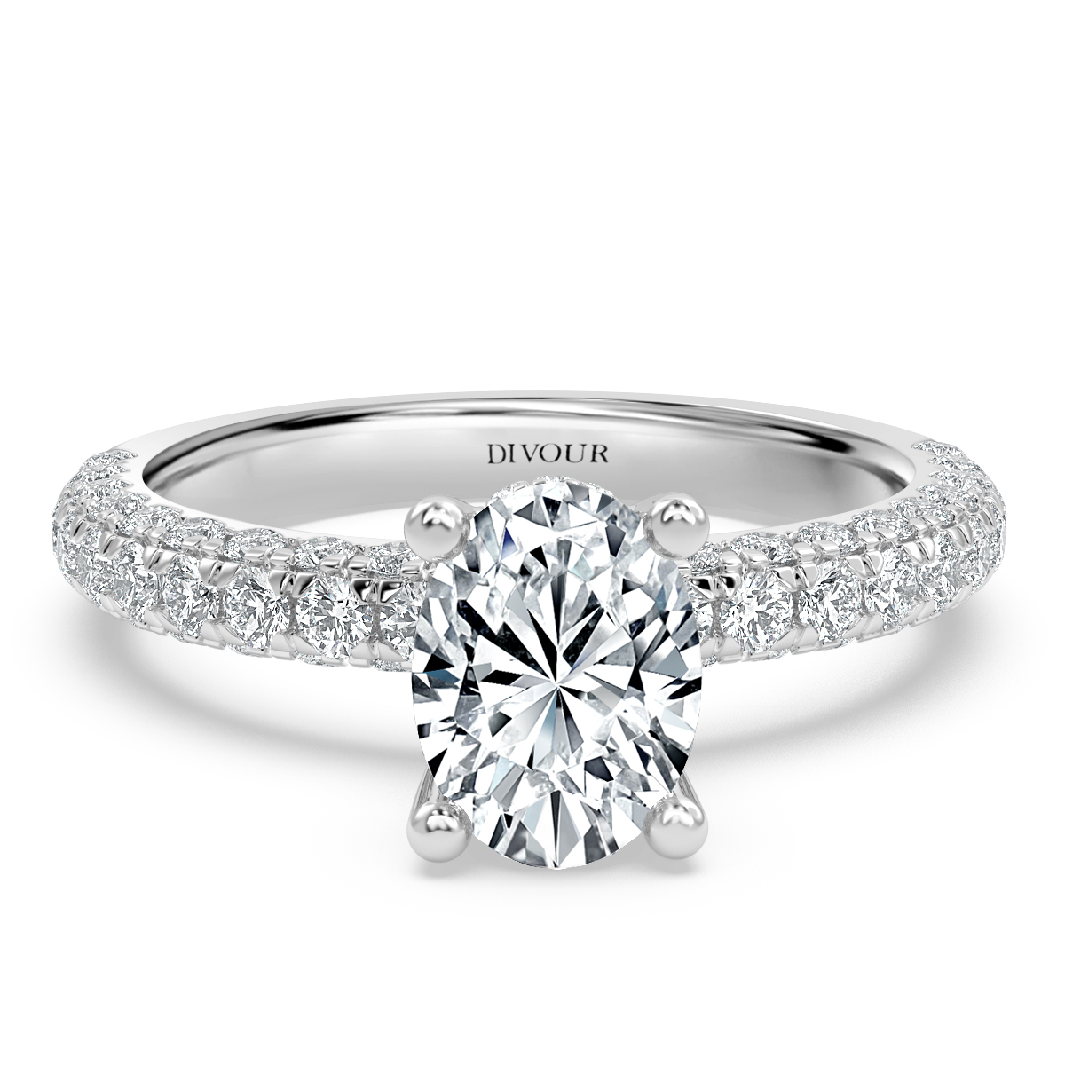 Curved Pave set Oval Diamond Engagement Ring