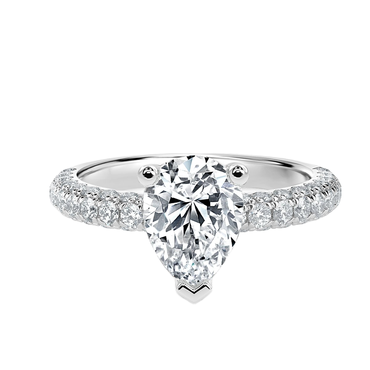 Curved Pave set Pear Diamond Engagement Ring