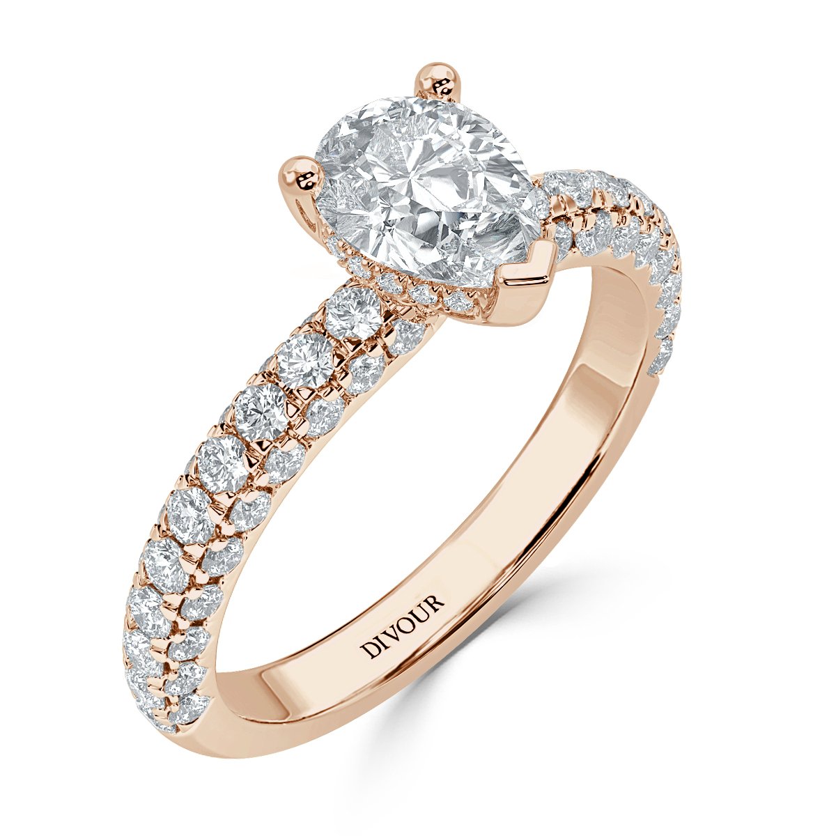 Curved Pave set Pear Diamond Engagement Ring