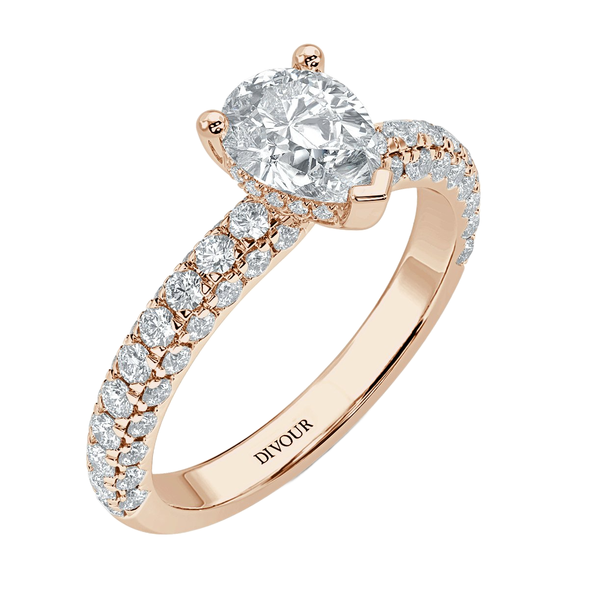 Curved Pave set Pear Diamond Engagement Ring