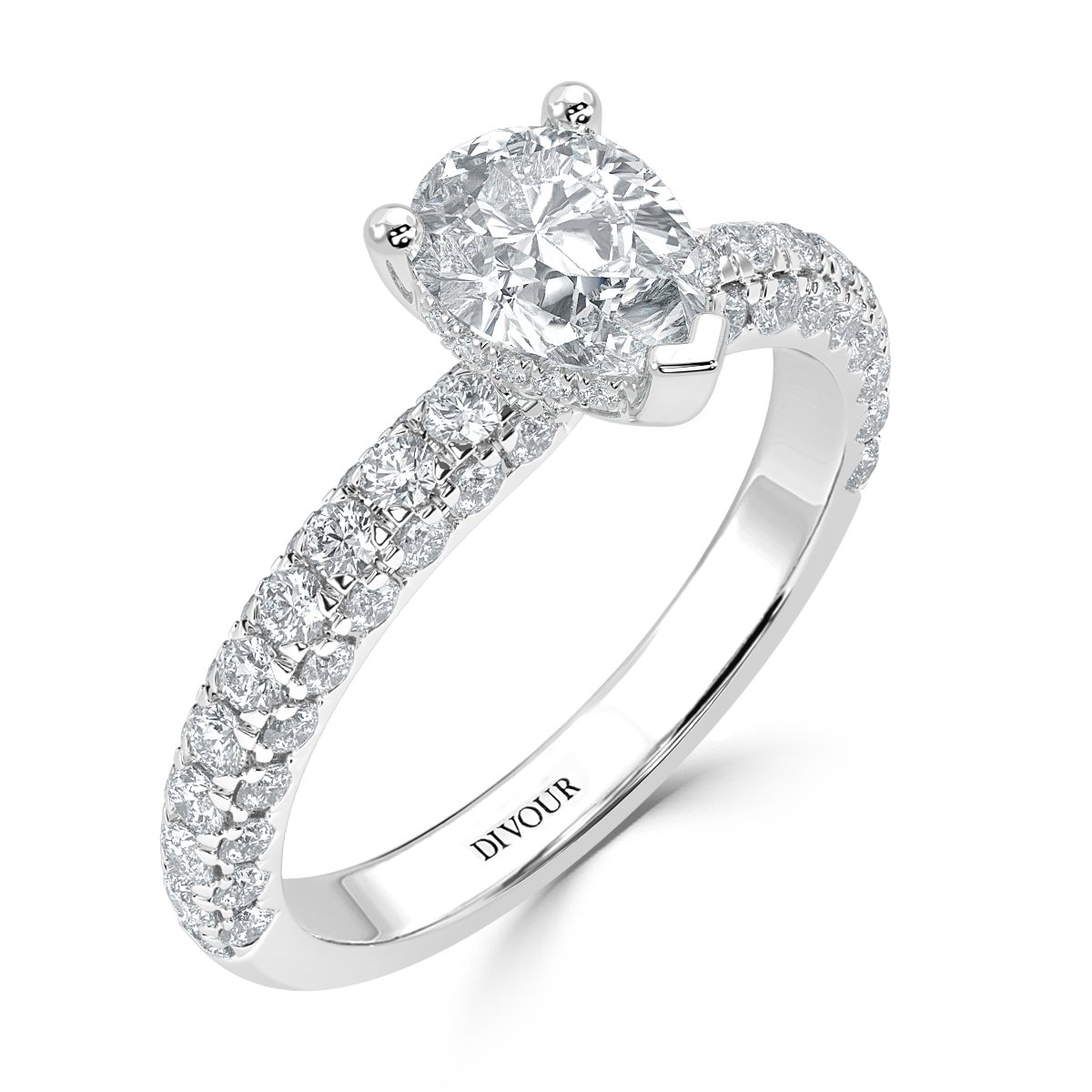 Curved Pave set Pear Diamond Engagement Ring