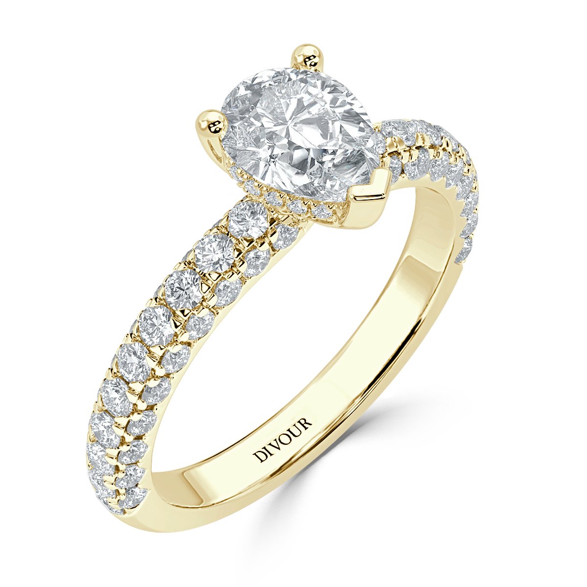Curved Pave set Pear Diamond Engagement Ring