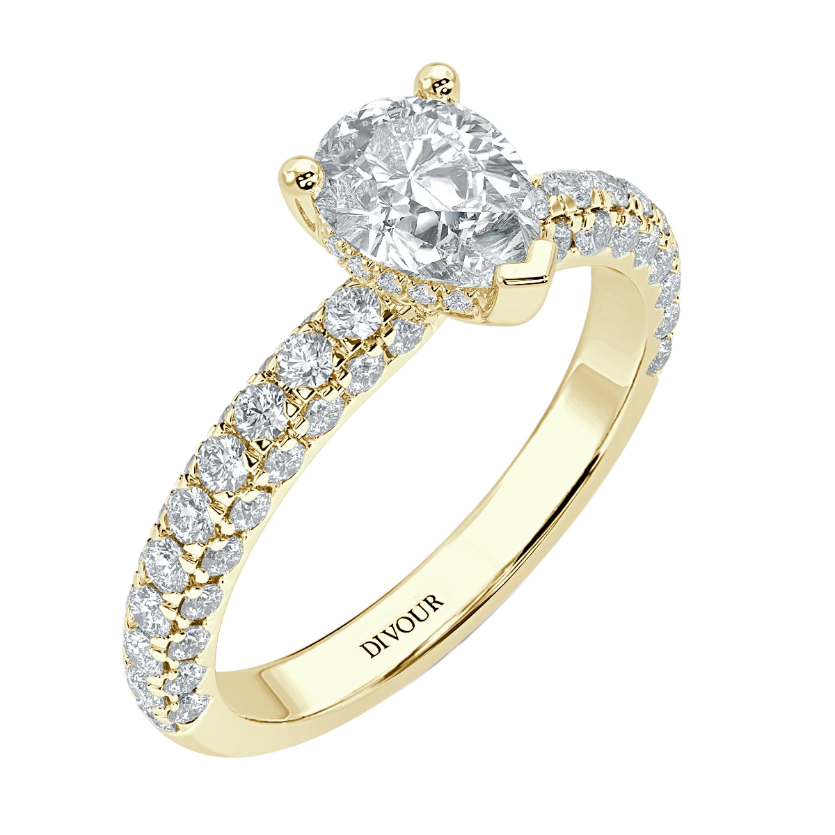 Curved Pave set Pear Diamond Engagement Ring