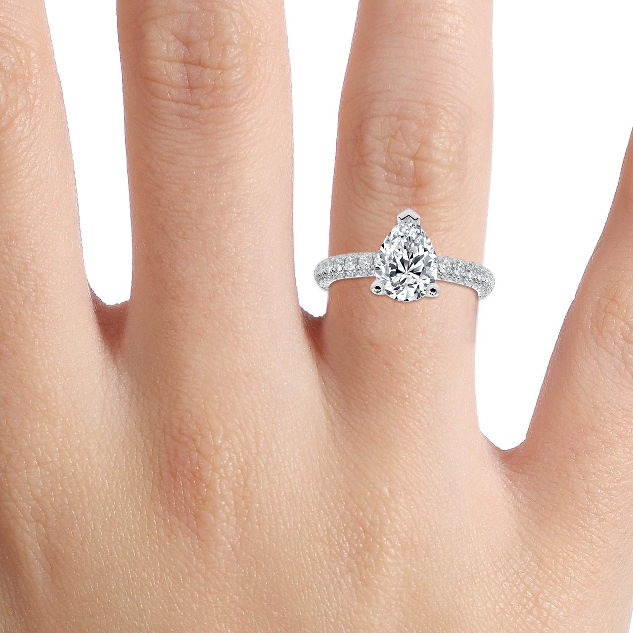 Curved Pave set Pear Diamond Engagement Ring