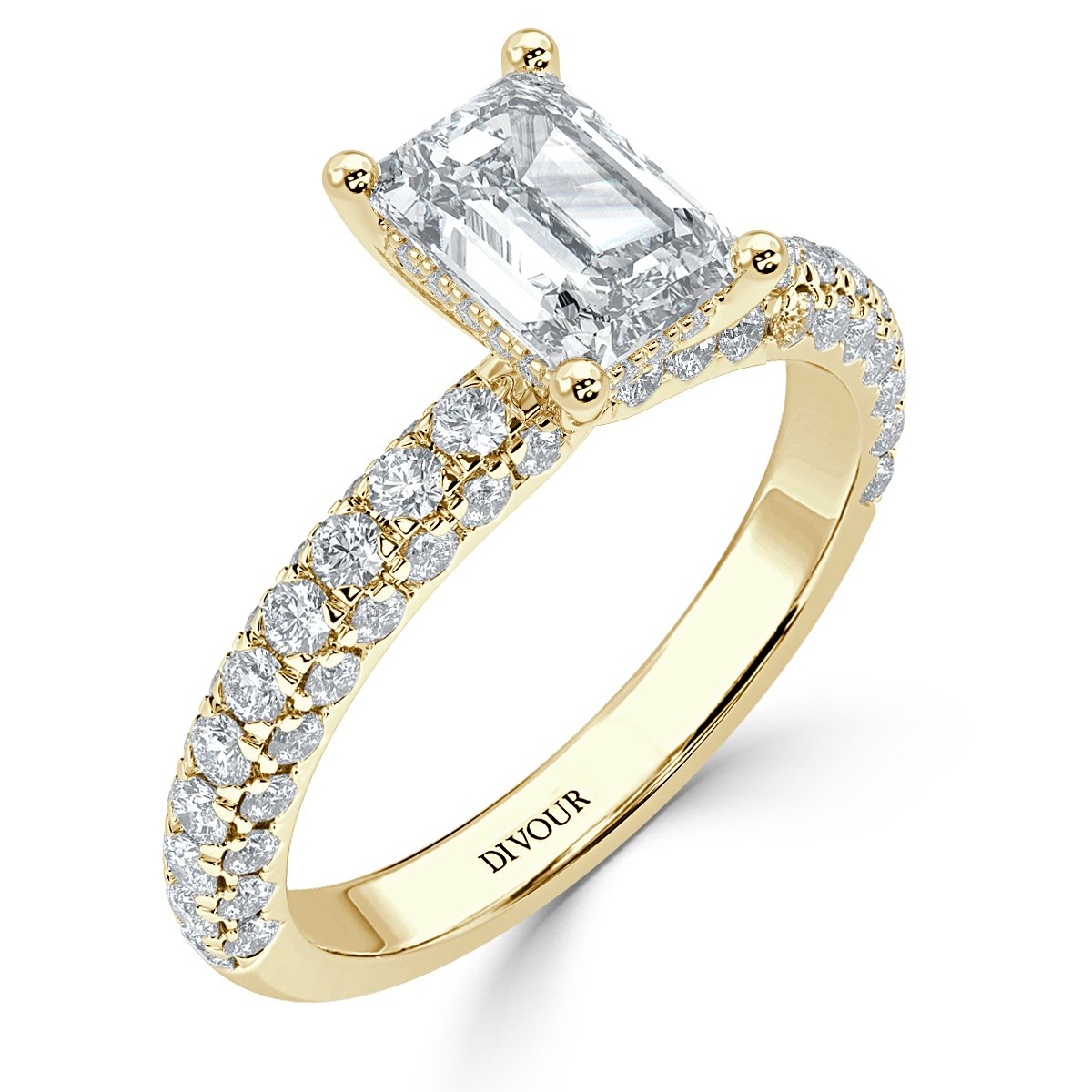 Curved Pave set Emerald  Diamond Engagement Ring