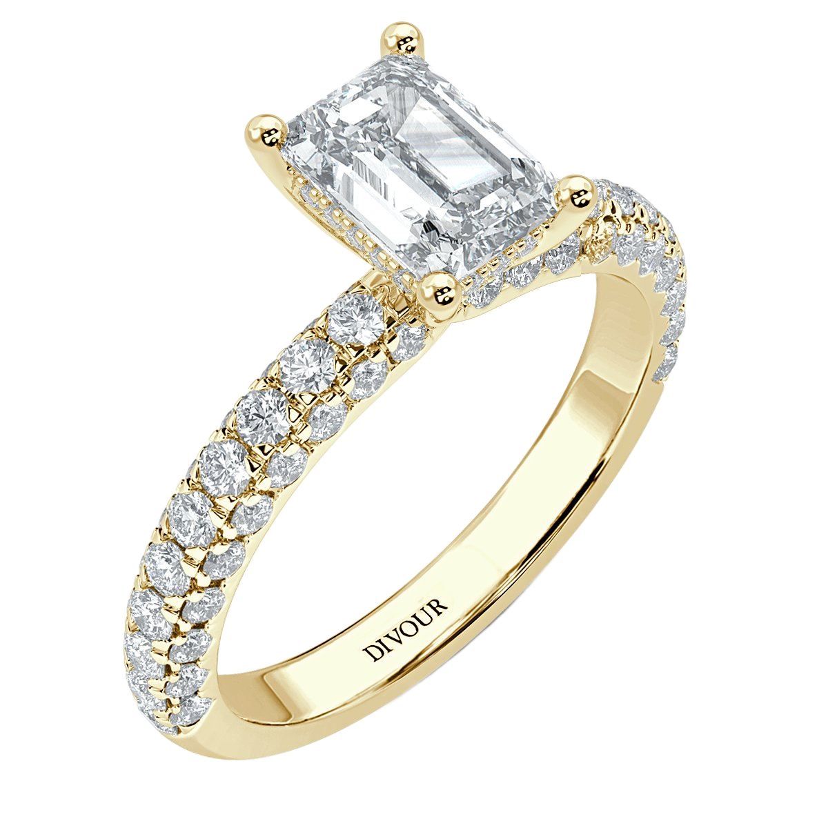 Curved Pave set Emerald  Diamond Engagement Ring