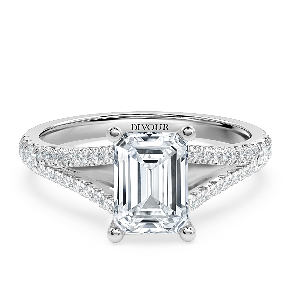 Split Shank Emerald  Diamond Engagement Ring