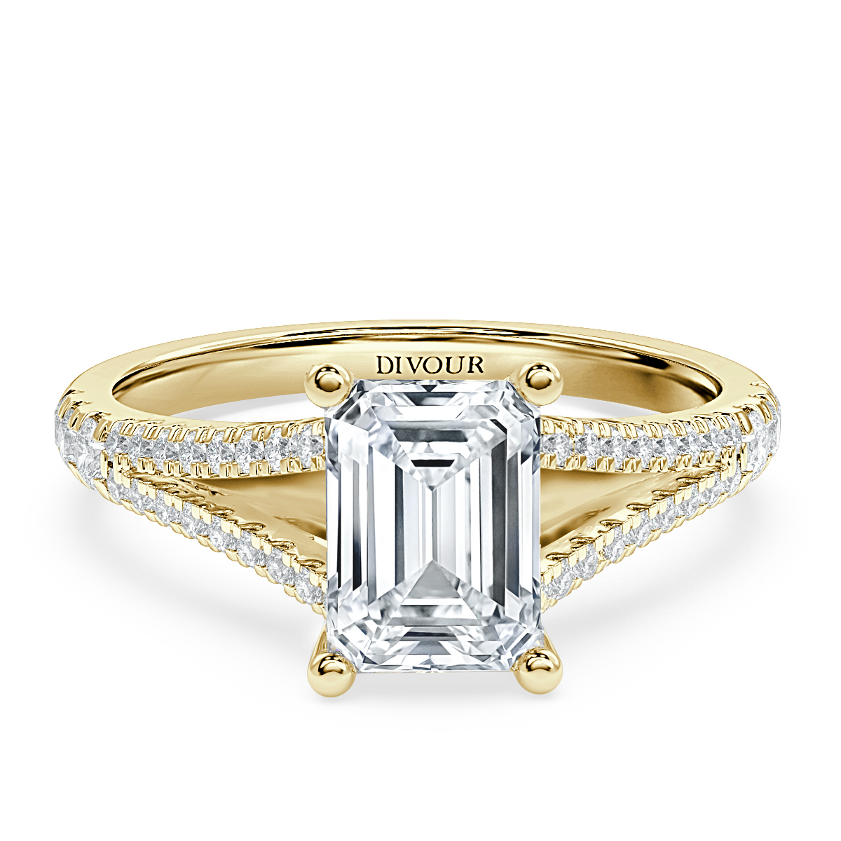 Split Shank Emerald  Diamond Engagement Ring
