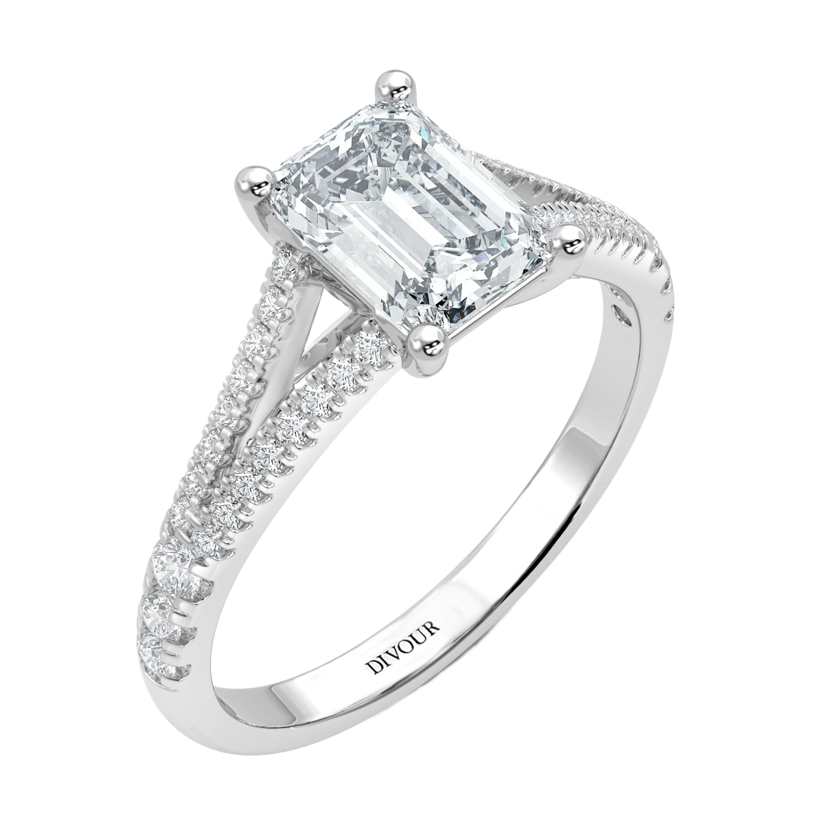 Split Shank Emerald  Diamond Engagement Ring