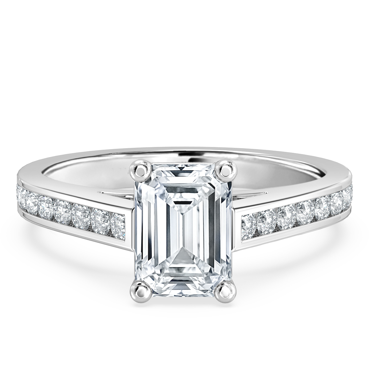 Channel set Emerald Diamond Engagement Ring