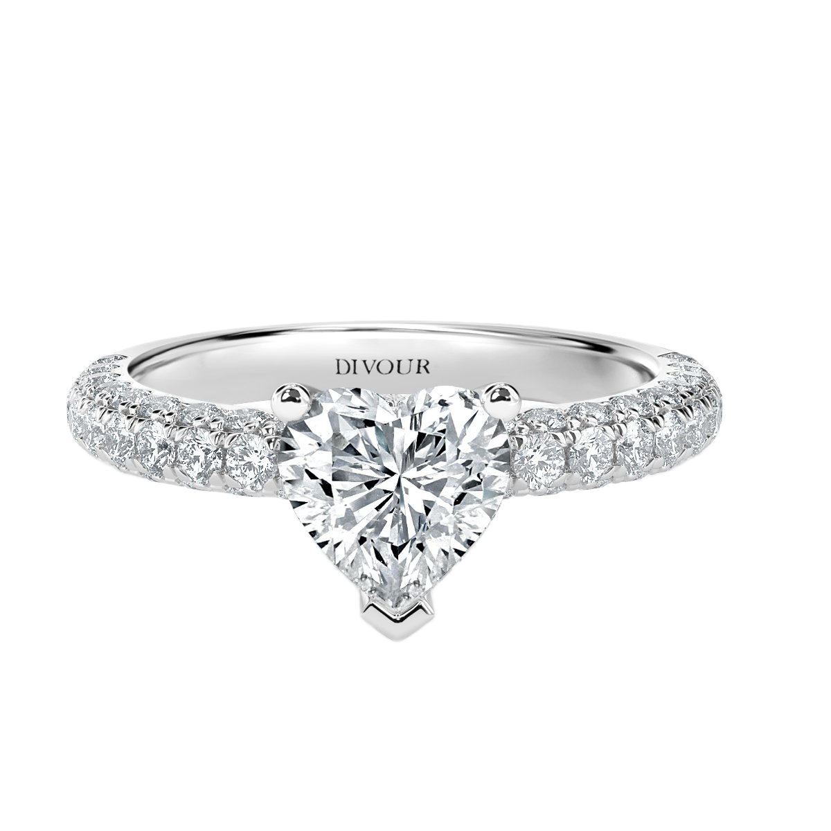 Curved Pave set Heart Diamond Engagement Ring