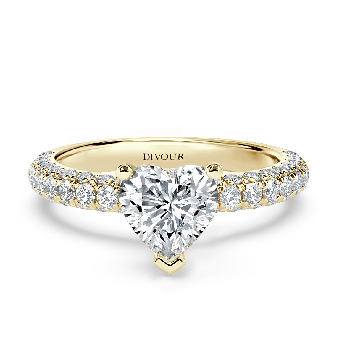 Curved Pave set Heart Diamond Engagement Ring