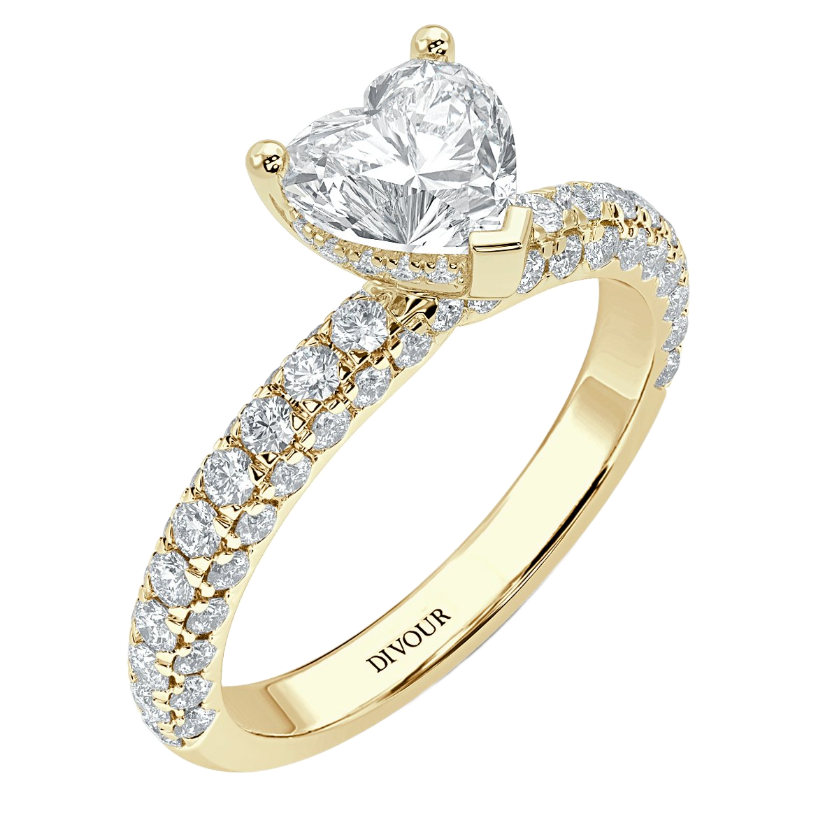 Curved Pave set Heart Diamond Engagement Ring