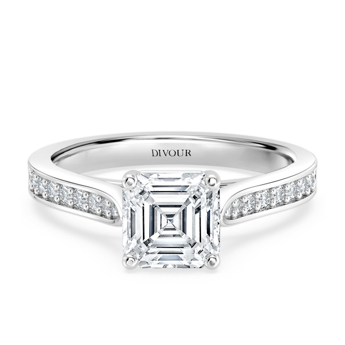 London Topaz Diamond Twist 6mm Princess Engagment ring - 14K White Gold  |JewelsForMe