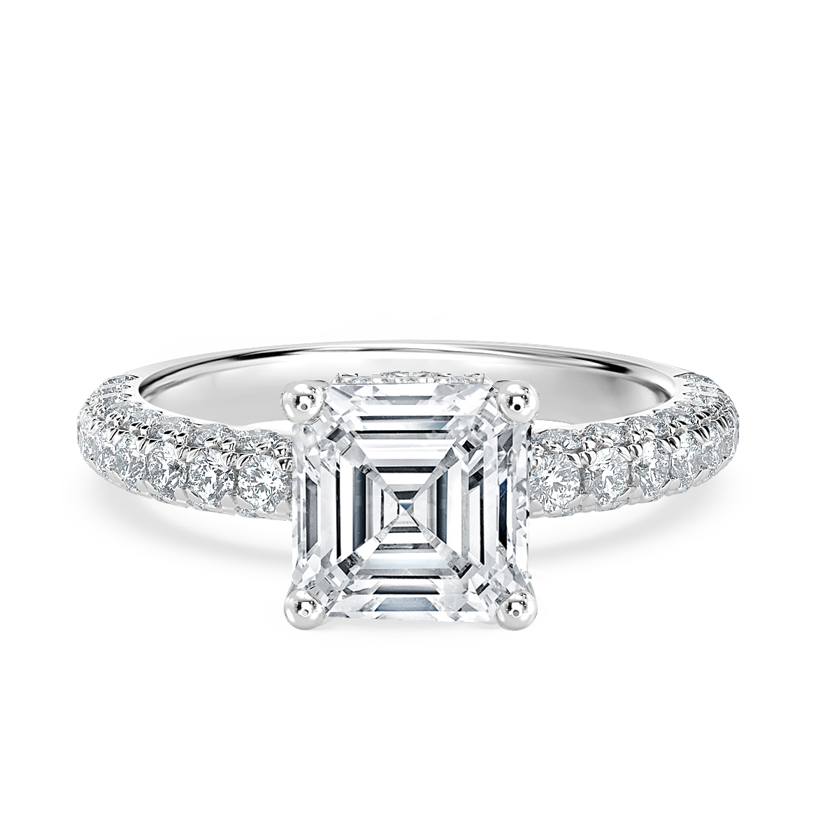 Curved Pave set Asscher Diamond Engagement Ring