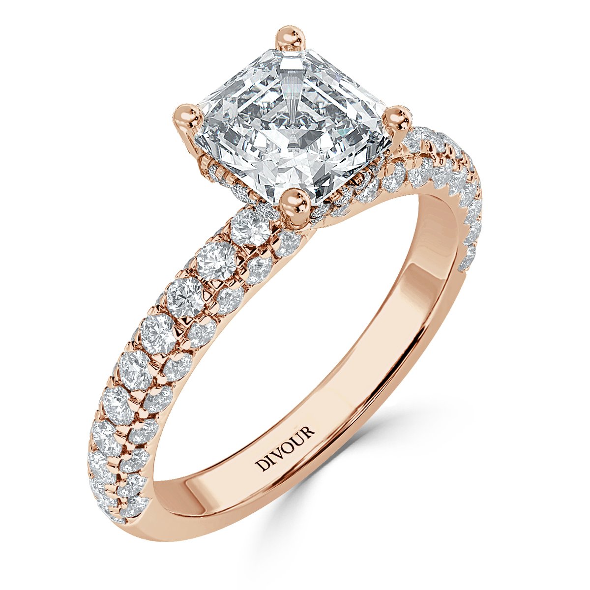 Curved Pave set Asscher Diamond Engagement Ring