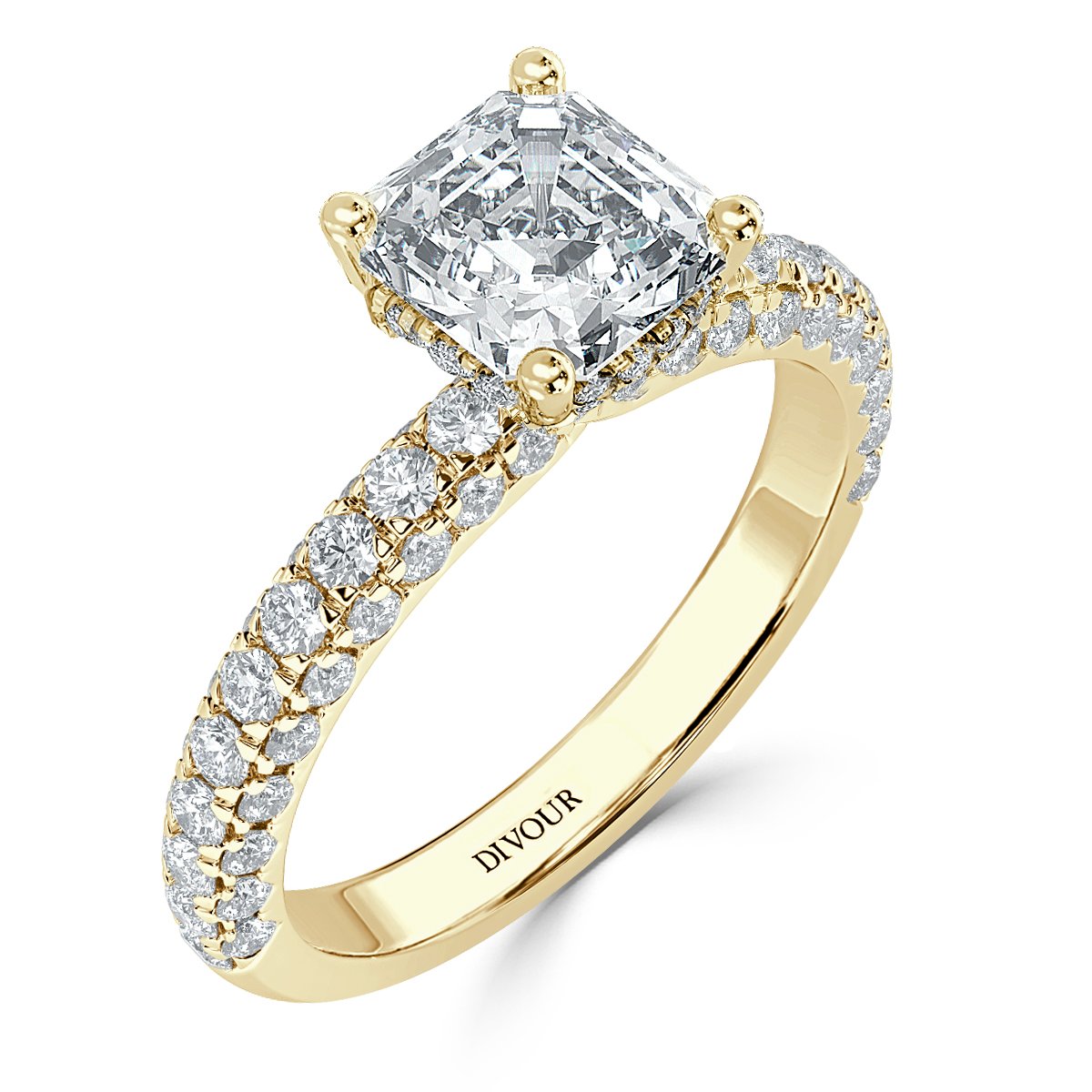 Curved Pave set Asscher Diamond Engagement Ring