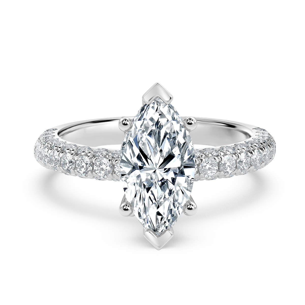 Curved Pave set Heart Diamond Engagement Ring
