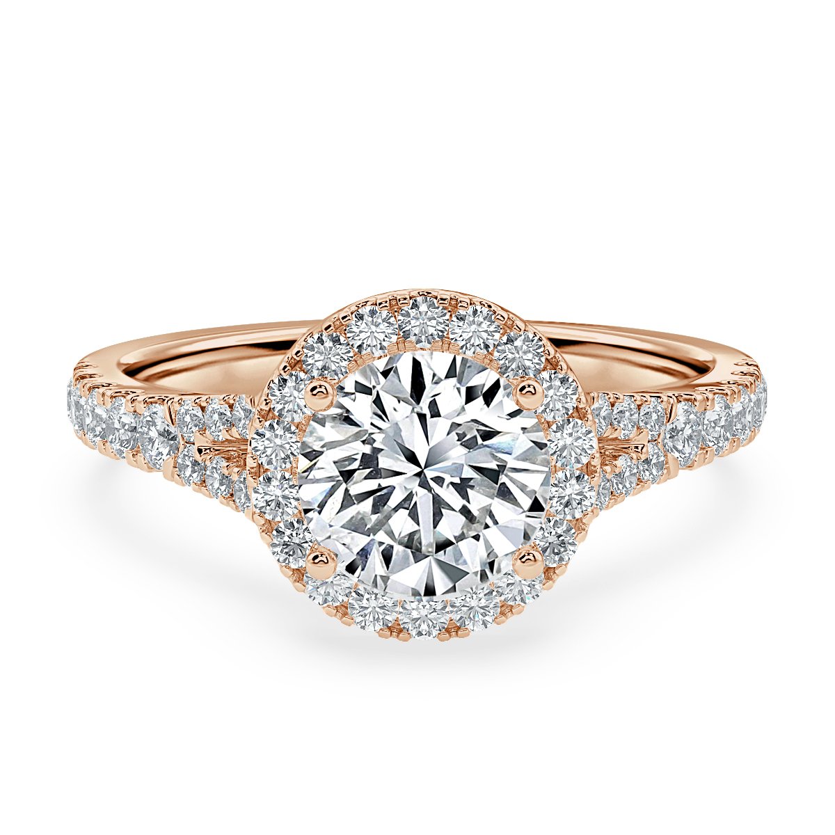 Round Diamond Split Shank Halo Engagement Ring